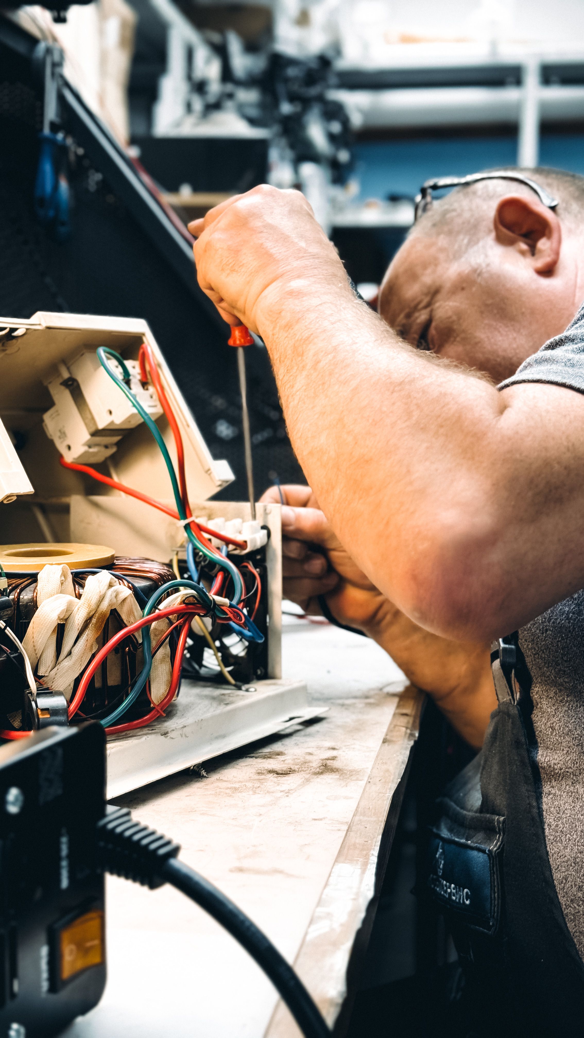 Professional electrician at work